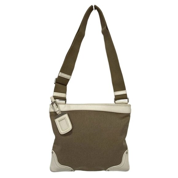 PRADA Logo Jacquard - Beige White Leather Jacquard Shoulder Bag 577-072125 - Picture 2 of 9